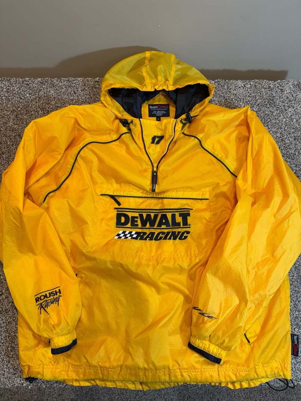 Vintage Team Caliber NASCAR Dewalt Racing Roush Racing Yellow Windbreaker Jacket